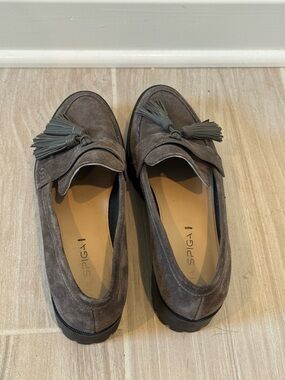 Via Spiga Taupe Suede Tassel Loafers
